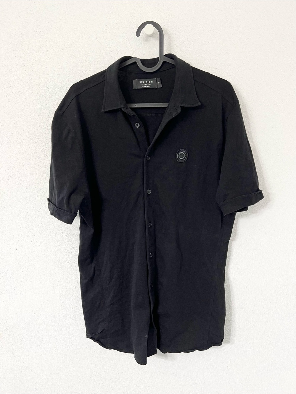 Religion London Men’s Black Short Sleeve Polo Shirt- Medium